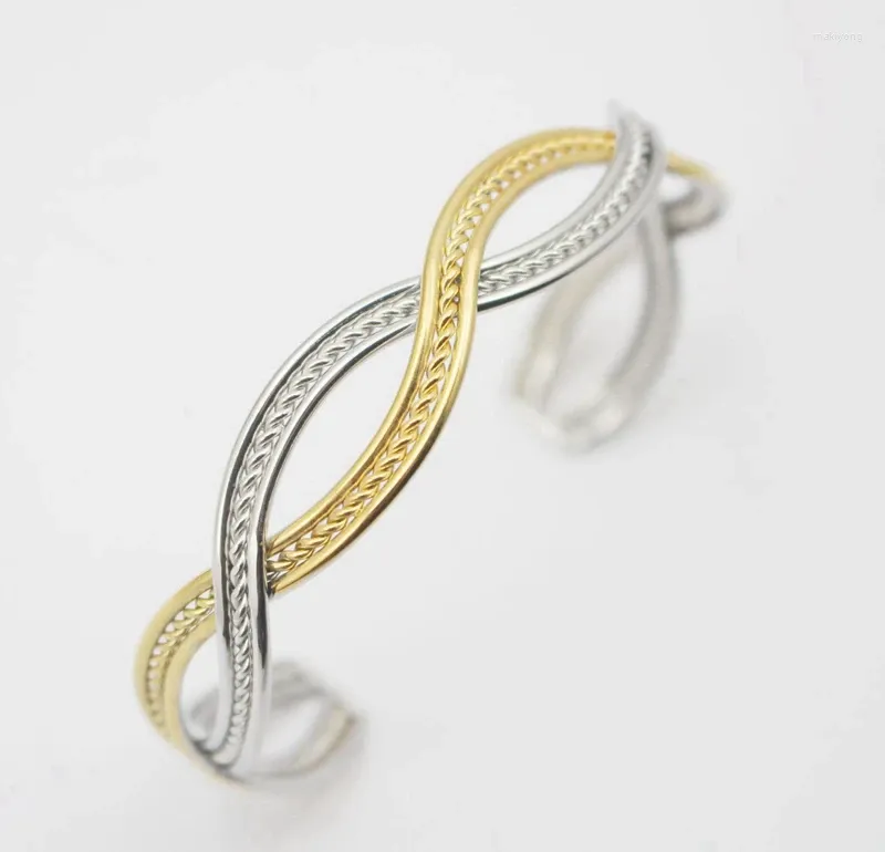 Bangle Jewelry Gold And Silver Color Bracelets Bangles Stainless Steel Wave Braided Elegant Opend Cuff