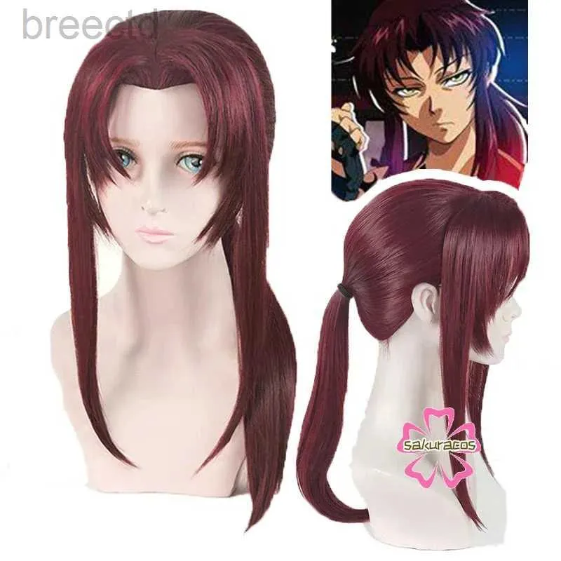 Anime Costumes Anime BLACK LAGOON Rebecca Revy Cosplay Wine Dark Red Ponytail Long Styled Synthetic Hair Halloween Costume Party + Wig Cap 240411