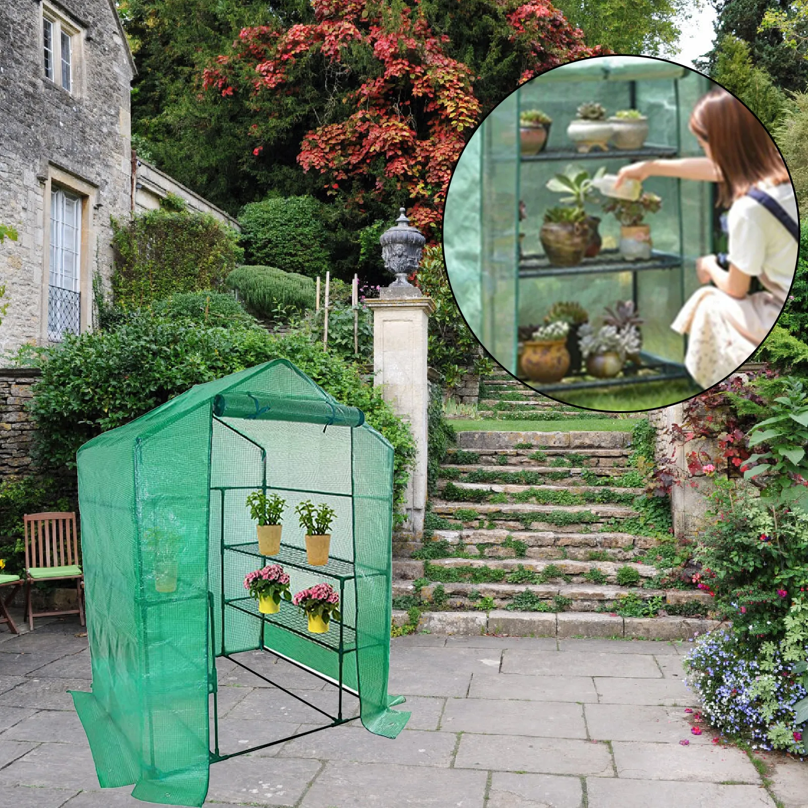 SEGAWE 4-Tier Mini Greenhouse With PE Cover - 2 Pack Portable Hot House For Plants & Garden - Metal Frame