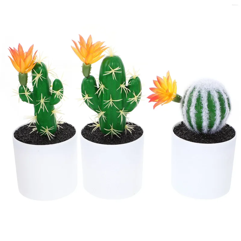 Flores decorativas 3 PCs Cacto artificial Figuras Mini ornamentos