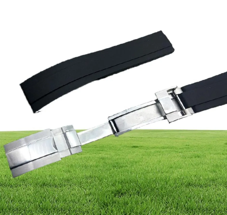 20mm Black nature silicone Rubber Watchband Watch Strap band For Role GMT OYSTERFLEX Bracelet8997797