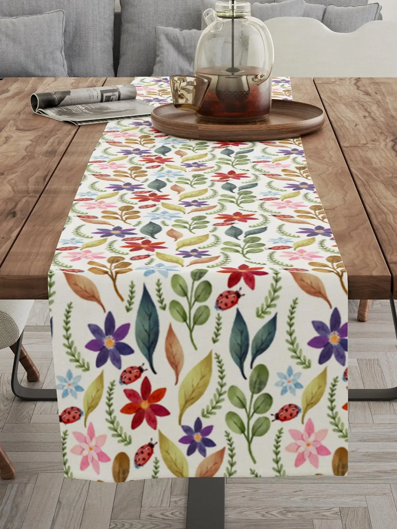 Sommarfärgglad blommig mönster bordslöpare linne kök tabell matbord bröllop semester fest heminredning bordduk