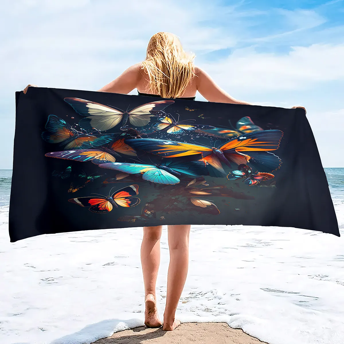 Blue Butterfly Microfiber Towel - Oversized 31x51 Inch Quick Dry Beach & Yoga Towel - View #5