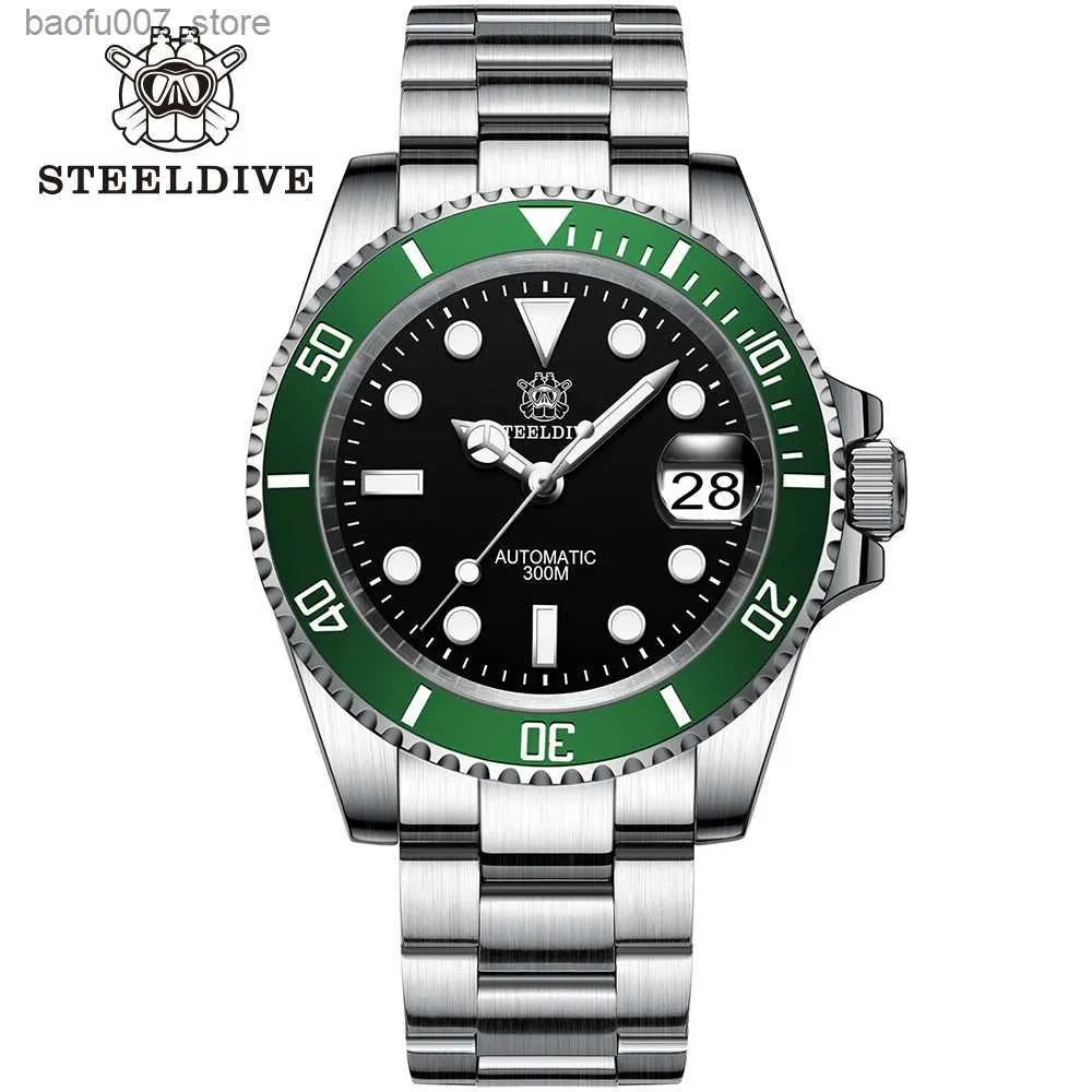 Avanadores de pulso Steeldive SD1953 Dial preto Bolece de cerâmica verde NH35 Automático 300m Sapphire Glass Men mergulhe es.