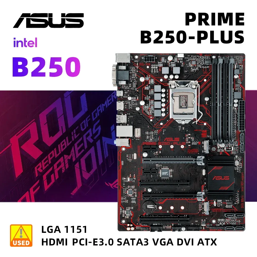 Motherboards LGA 1151 Motherboard Kit Asus Prime B250Plus +I5 7500 Intel B250 يدعم Core i77700 DDR4 64GB PCIe 3.0 M.2 Typec ATX