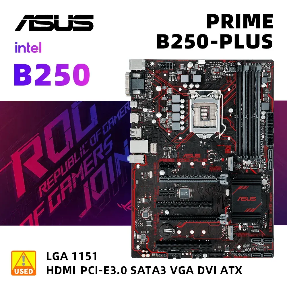 Motherboards LGA 1151 Motherboard Kit ASUS PRIME B250PLUS +I5 7500 Intel B250 Supports Core i77700 DDR4 64GB PCIE 3.0 M.2 TypeC ATX