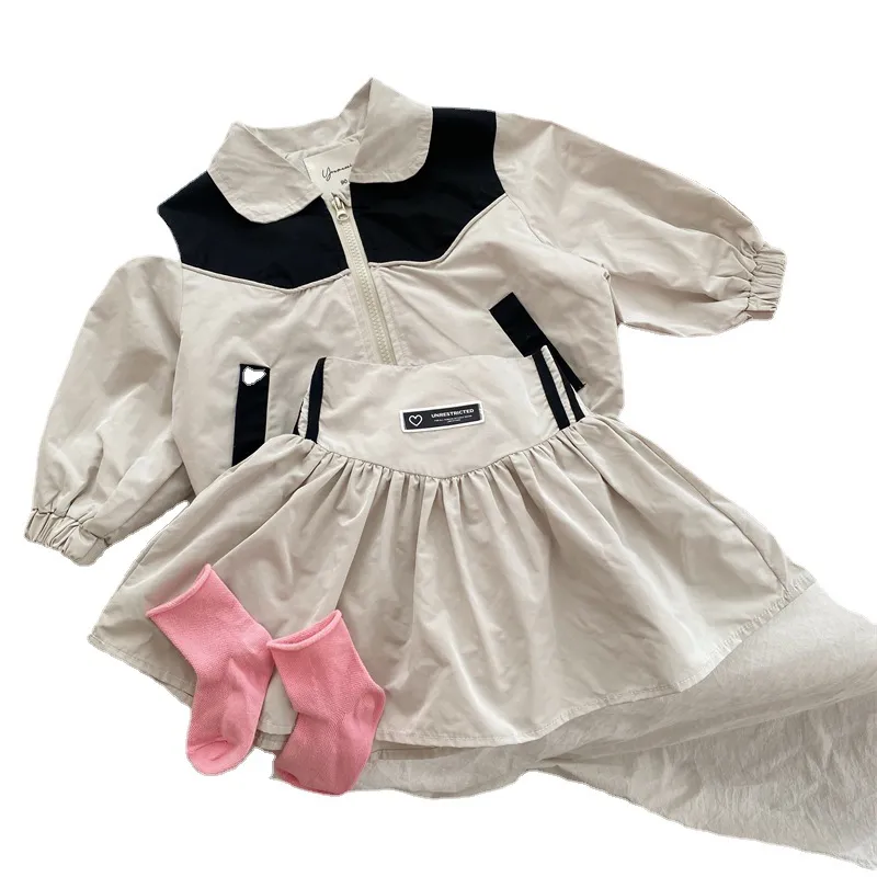 2023 Wear Children Contrast Baseball Coat+Short Skirt Western Sport Sports Abito da ragazza per bambini Abbigliamento per 2y-6y