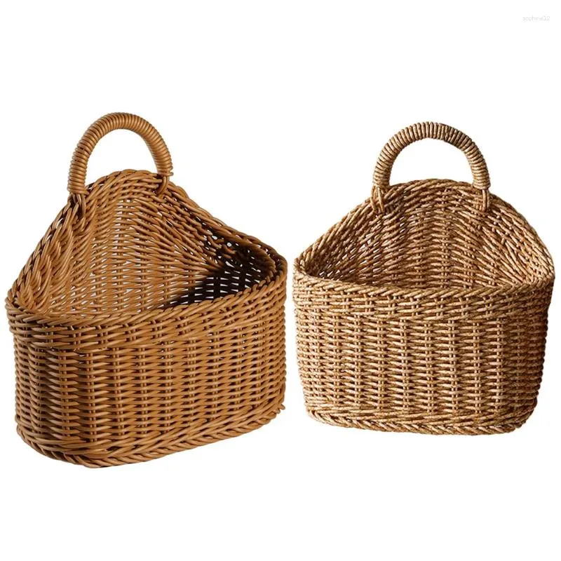 Storage Bottles 2 Pcs Small Hanging Basket Large Woven Baskets Kitchen Wall Cutlery Ginger Household