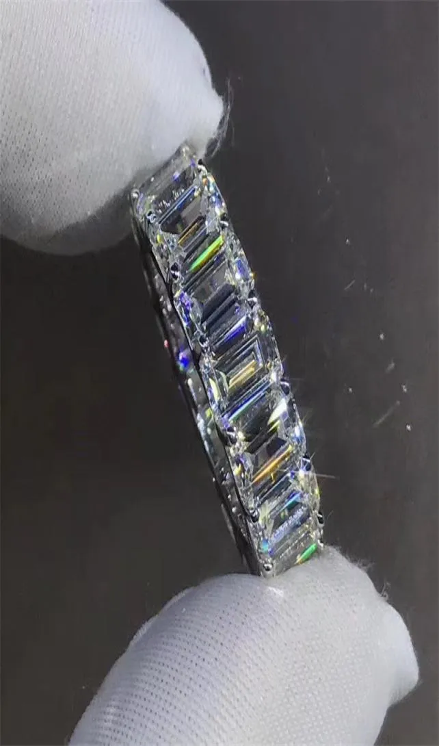 Eternity Full Emerald Cut Lab Diamond Pierścień 925 SREBRE SREBRNY BIJOU PIERANOWY PIERONY DLA KOBIET MĘŻCZYZN MĘŻCZYZN BINGRY6832353