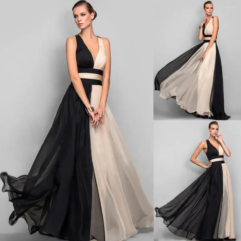 Robes décontractées sexy sans manches V couche robe de fête de mariage cocktail en soirée bal de taille haute taille plissée maxi pour les femmes élégantes