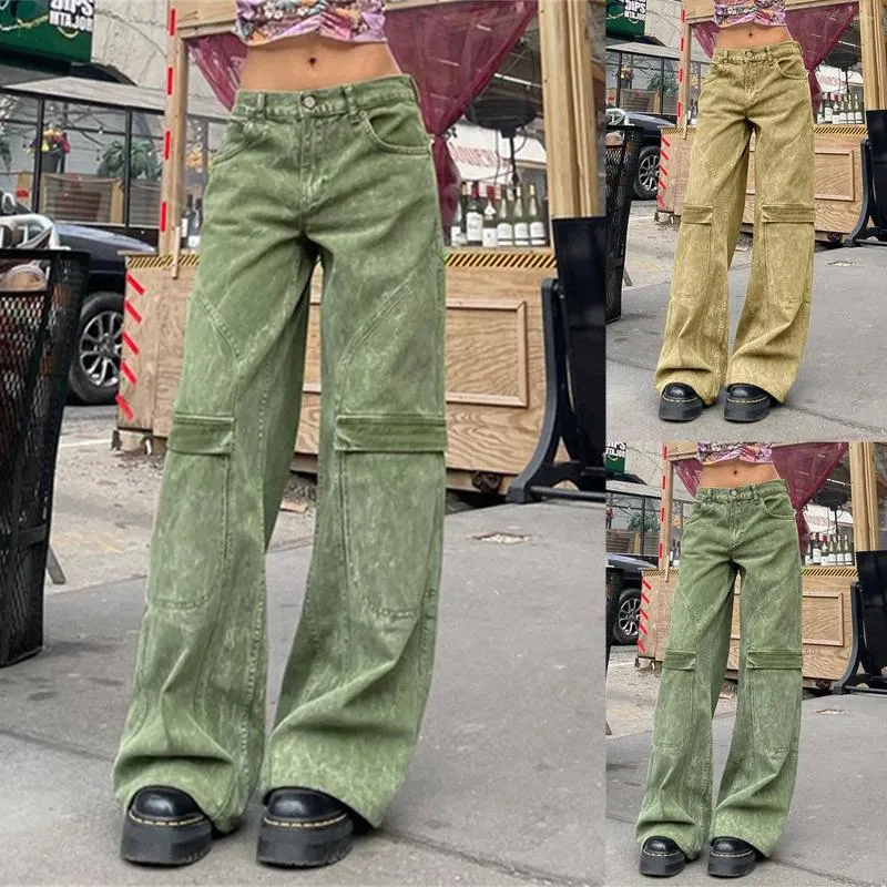 Women's Pants Girl Distressed Jeans Women 90s Vintage Wide Leg Denim Trousers Stretch Casual Fashion Palazzo Straight Cargo