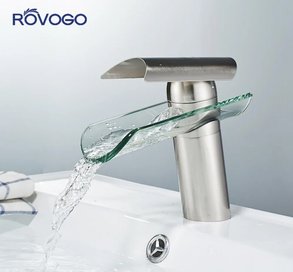 Rovogo Bathroom Basin Faucet ChromeとNickel仕上げミキサーコールドとウォーターシンクタップシングルハンドルウォーターフォールエアレーターFaucet1920624