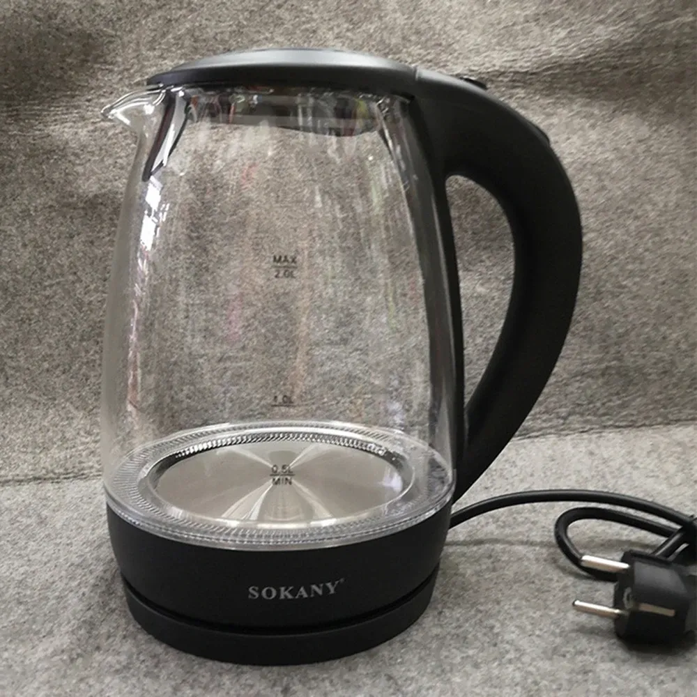 Ketles Verre électrique portable Kettle 2 litres avec LED bleue Lumière et base en acier inoxydable Apple-comptage de comptoir de chauffage rapide