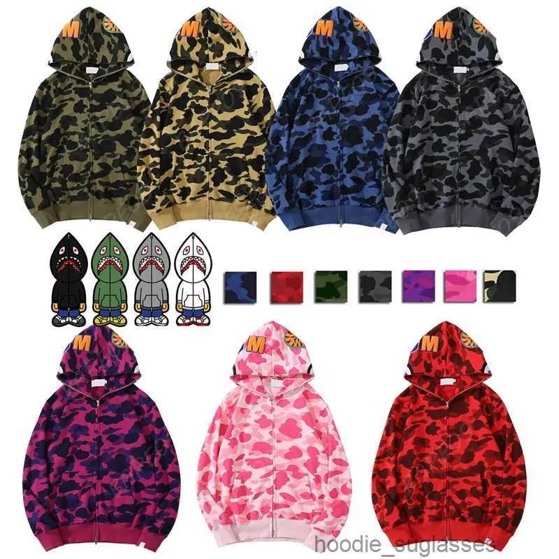 Erkek tasarımcı kapüşonlu tam fermuarlı köpekbalığı hoodies için kadın siyah kamuflaj ceket mavi kapüşonlu kapüşonlu sweatshirt adam kadın kazak uzun kollu teknoloji polar polar hardigan