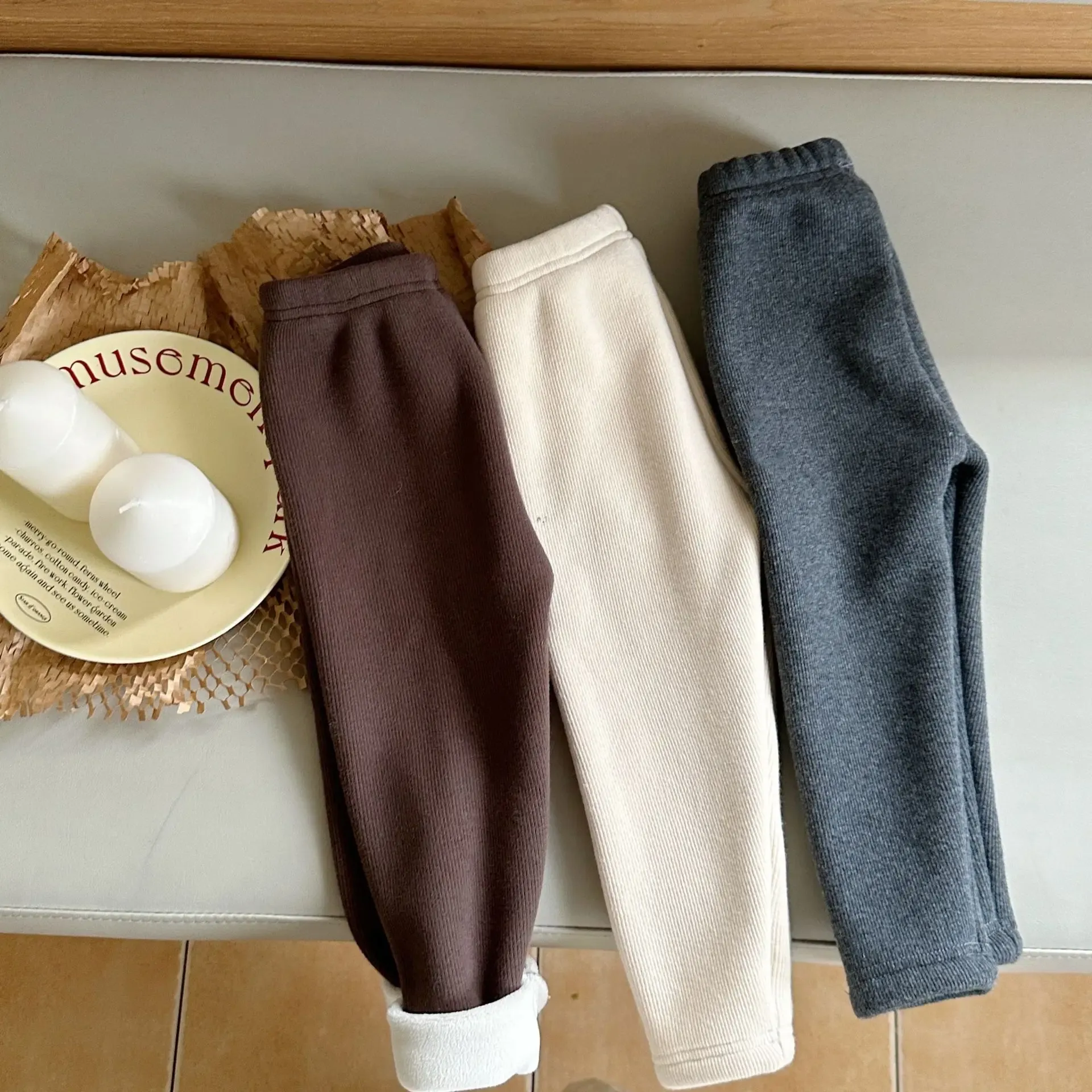 Trousers 2023 Winter New Baby Solid Fleece Leggings Cotton Infant Warm Trousers Plus Velvet Thick Boy Girls Casual Pants Children Clothes