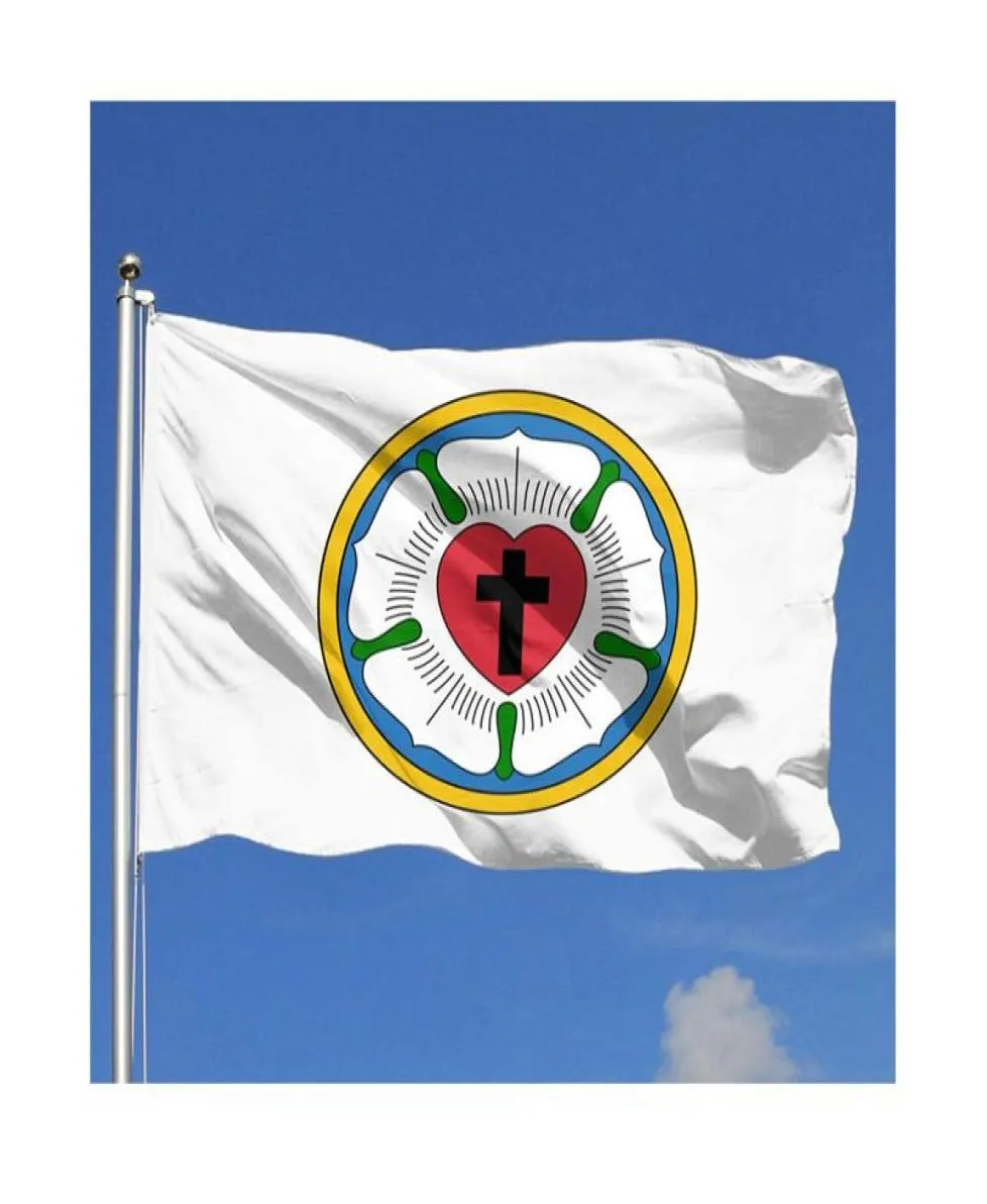 Heart Lutheran Rose Flags Outdoor 3x5ft Digital Printing Double Sided 100D Polyester with 2 Brass Grommets9950182