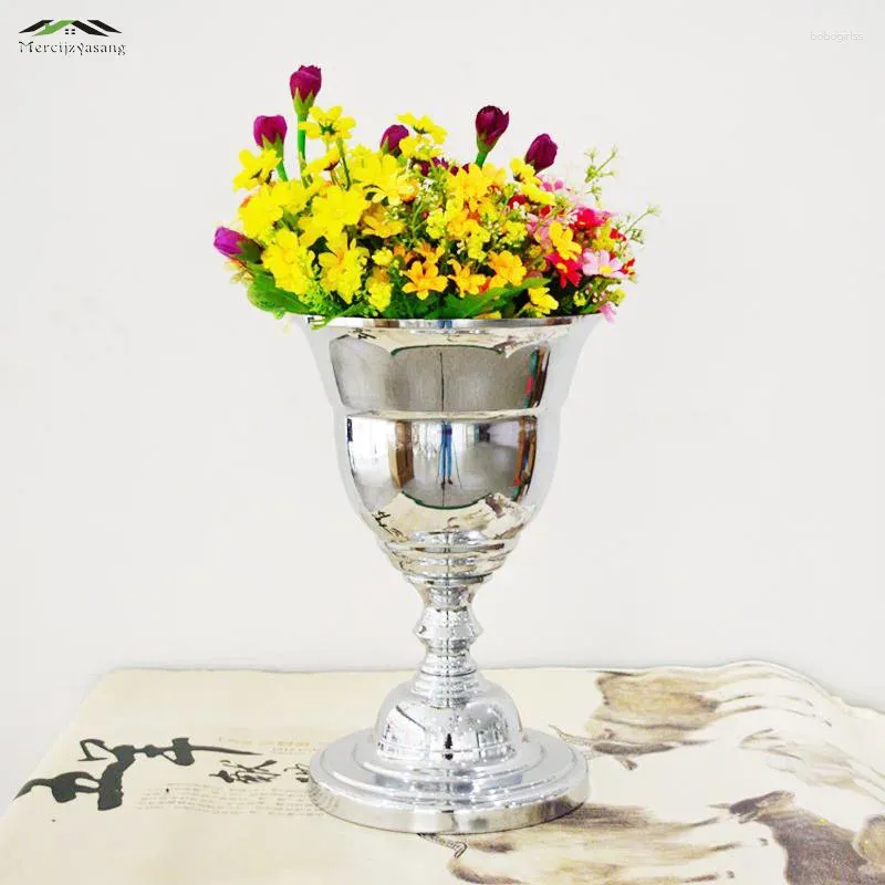 Świece 2PC/partia srebrny metalowy wazon wazon stołowy ślub stół centralny 35 cm 22 cm uchwyt do dekoracji 027