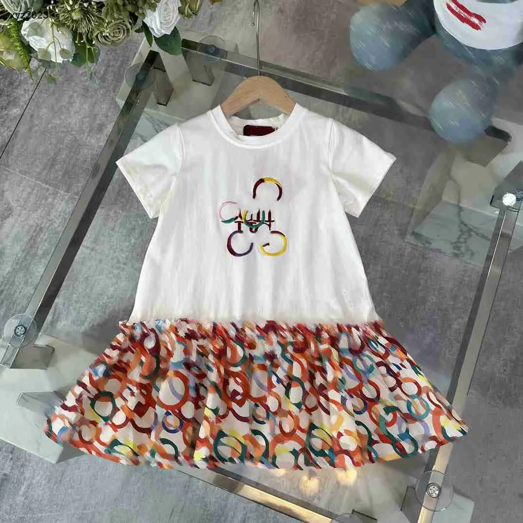 Fashion girls partydress Embroidered logo baby skirt Size 90-150 CM kids designer clothes summer color printing Princess dress 24April