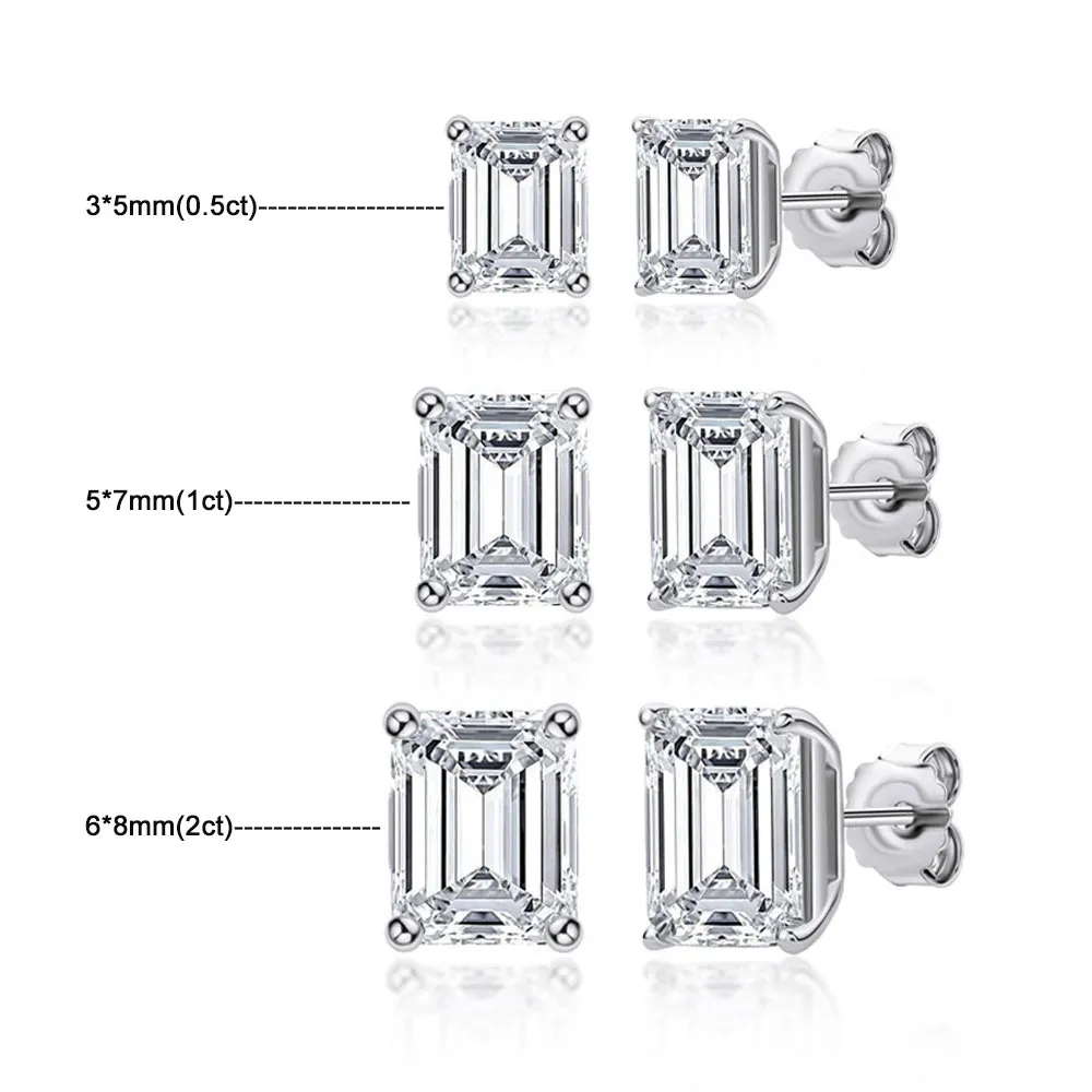 D VVS1 Emerald Cut Orecchino di Moissanite S925 Striscia sterling placcata con orecchini in oro bianco da 18k per donne gioielli fini