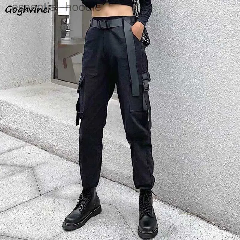 Spodnie damskie Capris Casual Pants Women Belt Towar Safari Style Pocket unisex bf luźne luźne wszystkie pasujące ubrania uliczne Ulzzang Hip-hop ubrania moda C240411