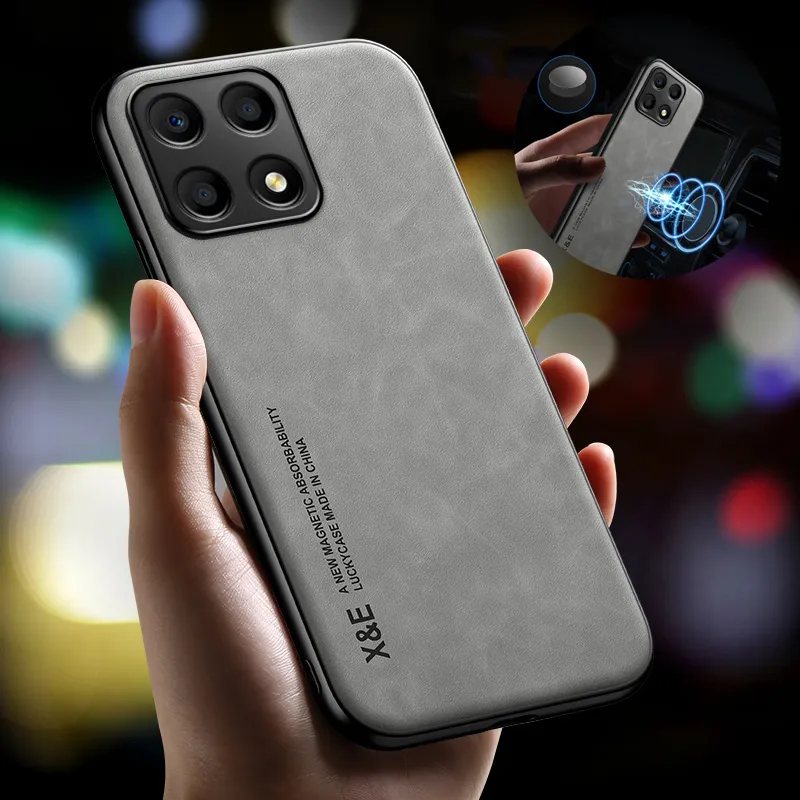 Honor x8a 2023 Case Skórzowa tekstura samochodu magnetyczna okładka dla honor x8a honorx8a x8 a x 8a 4G Protext Coque z metalową płytą