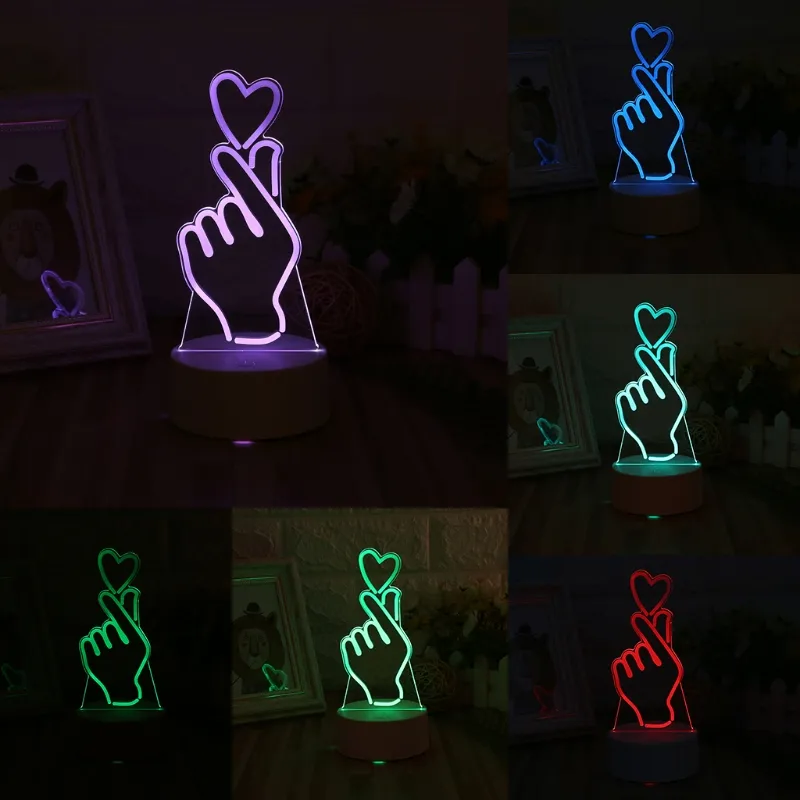 USB nouveauté 7 couleurs changeant le doigt coeur LED Lumière de nuit 3D lampe de table de bureau ho 40ja