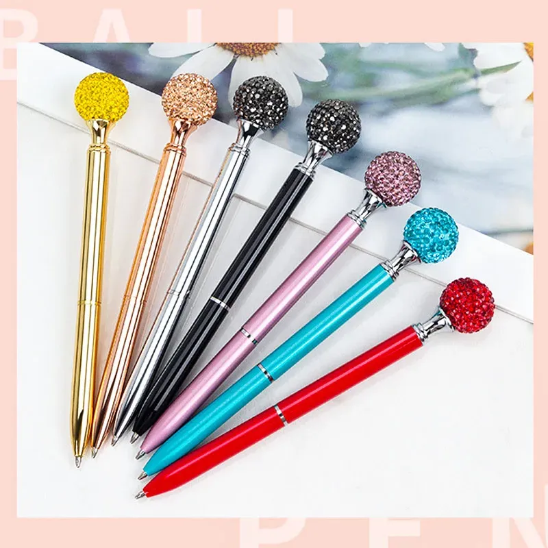 Stylos 10pcs Portable Grand Diamond Crystal Pen Gem Ballpoint Pin Metal Ballpoint Pen Home Office School fournit le publipostage en gros