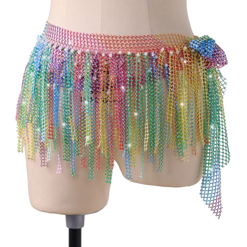 Belly Dance Hip Scarf With Rhinestones & Long Tassels - Waist Chain Costume Accessory For Performances & Parties