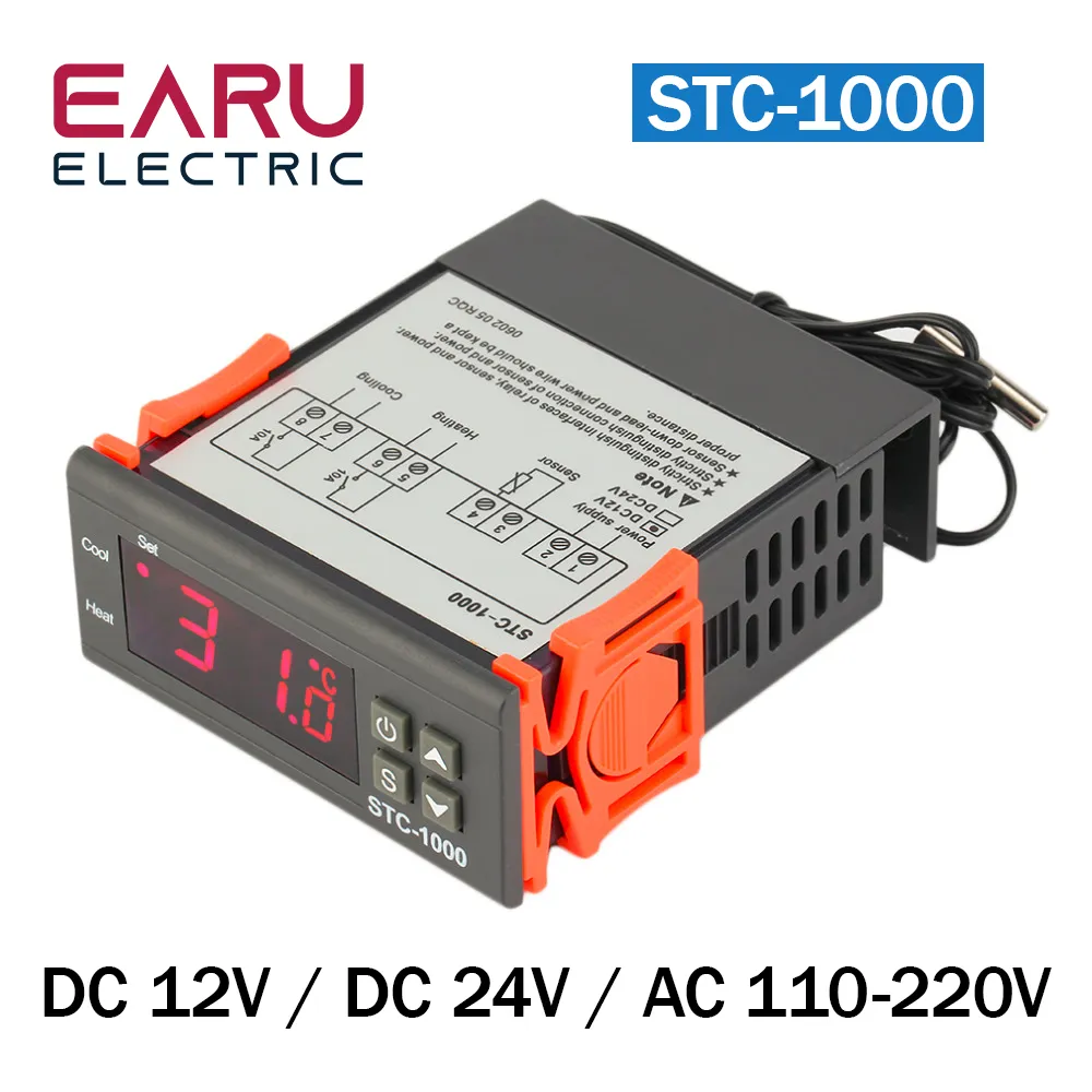 STC-1000 Dijital Sıcaklık Kontrolör Termostat Termoregülatör İnkübatör Röle LED 10A Isıtma Soğutma STC 1000 12V 24V 220V