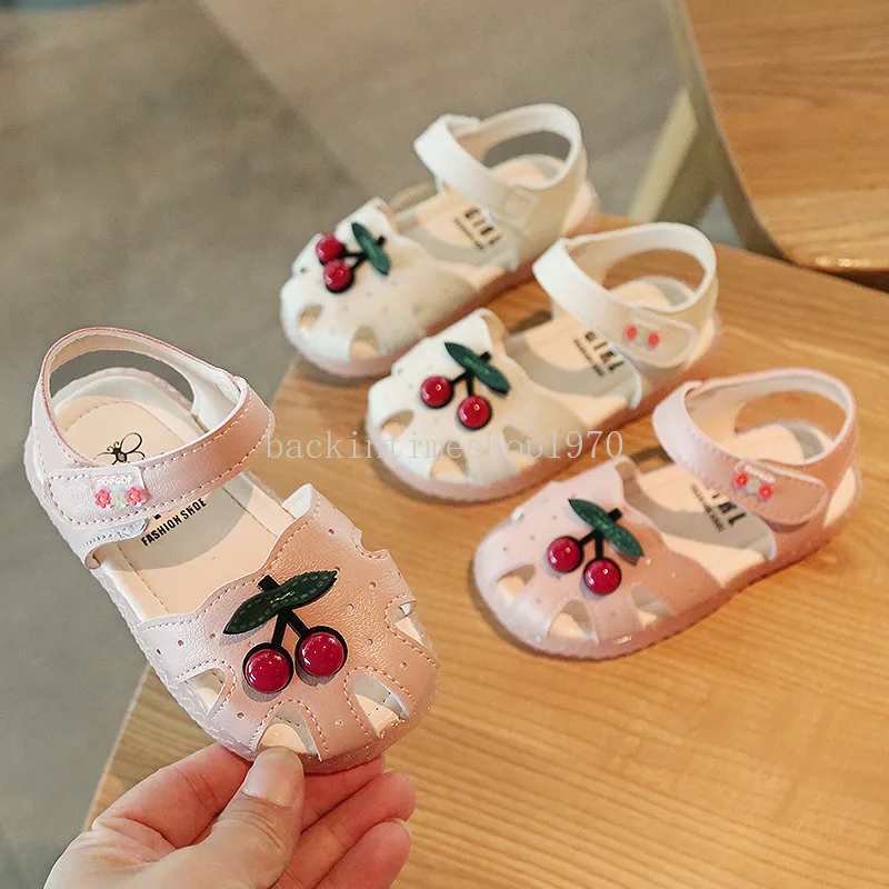 Summer Baby Girls Sandals Cute Cherry Closed Toe Princess Walkers for Infant Soft Bottom Toddler Walking Shoes