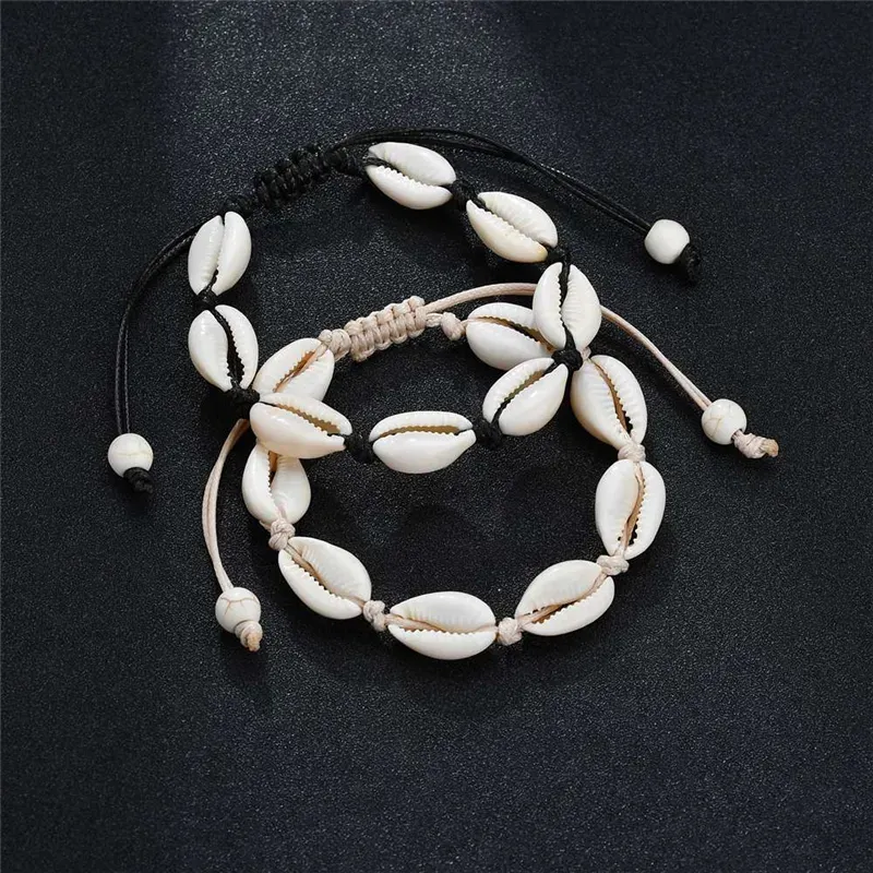 Handmade Shell Bracelets Natural Seashell Hand Knitted Adjustable Rope Bangles for Women Girls Accessories Beaded Strand Beach Jewelry Charm