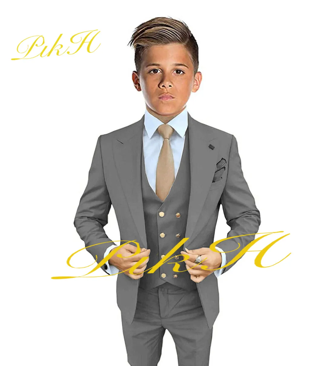 Turquoise Boy Suit Wedding smoking tre pezzi (giacca + pantaloni + gilet) Blazer di 3-16 anni per bambini