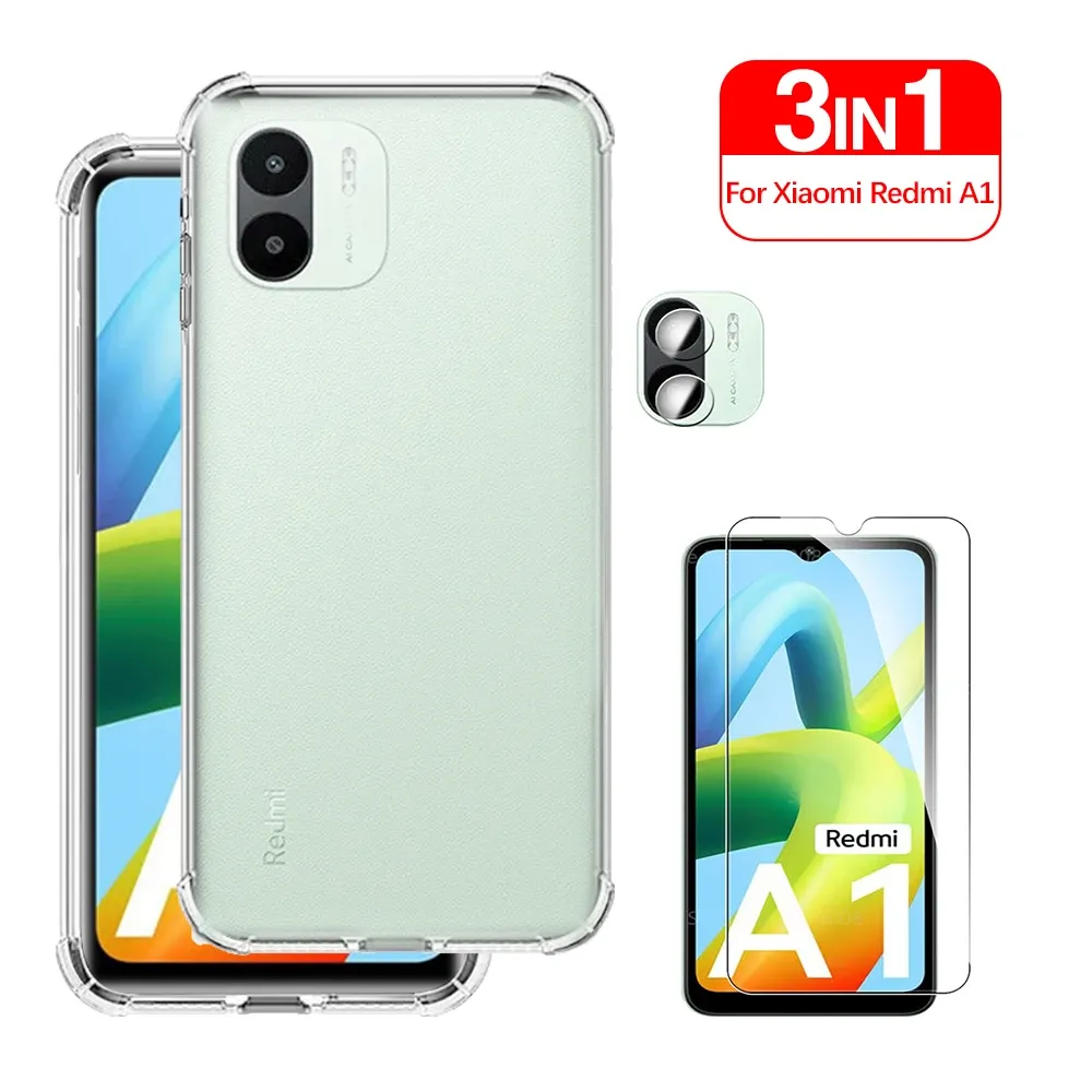 Couverture de téléphone transparent anti-charit anti-shock pour Xiaomi Redmi A1 4G CAS TERMÉRÉE VERRE REDMIA1 REDMY A 1 1A CAMERA FILM SILICONE Shelicone