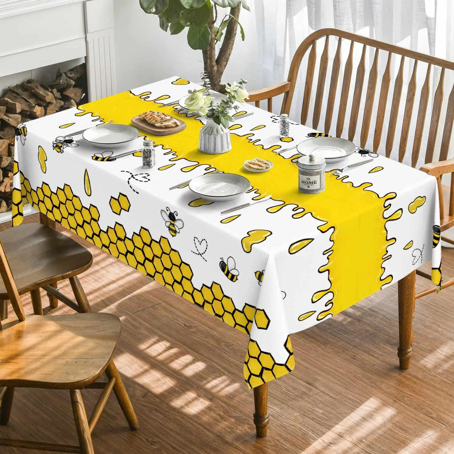 Keuken rechthoek tafelkleed bijen en honingraat geel tafelkleed voor feestpicknickmat huis diner decor tafelkleed