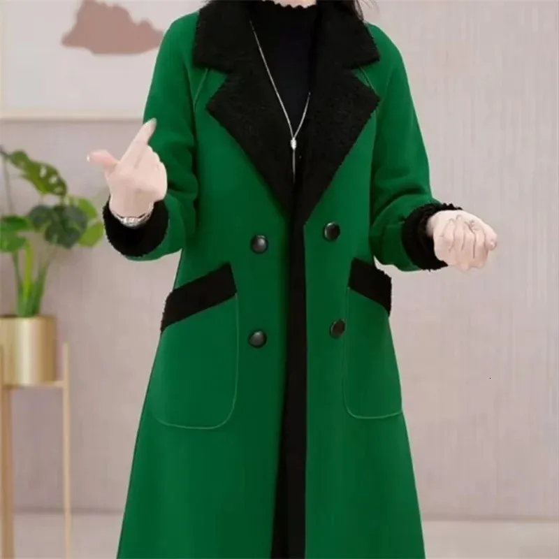 Plaid Wool Coat Womens, Double Faced Velvet Knee Length Coat, Warm