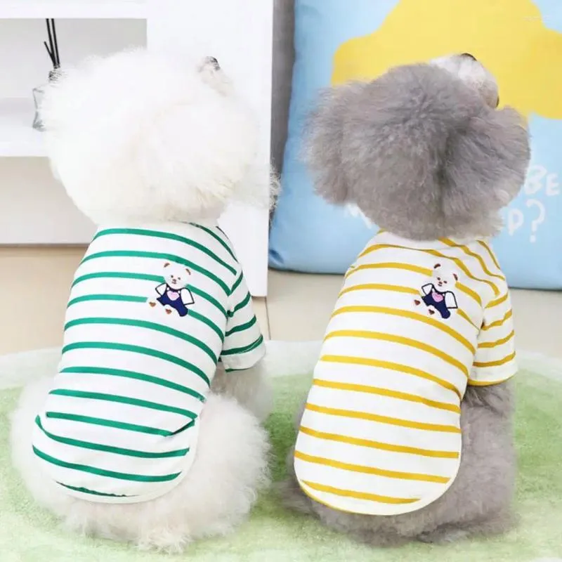 Dog Apparel Pet T-shirt Soft Washable Dress-up Cartoon Bear Pattern Cat Striped Blouse Vest Costume