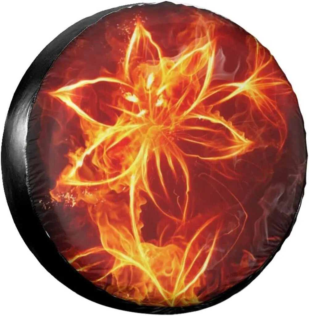 Flaming Fire Flowers Skriv ut reservdäck täcka vattentätt universellt hjul täcker dammsäker däckhjulskydd 14 
