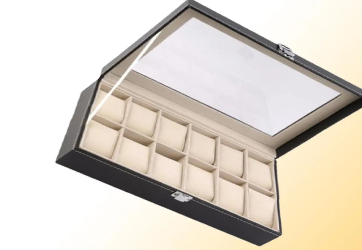 Titta på rutor Fall Designer Box 12 Slots Grid Pu Leather Display Jewel Storage Organizer Case Locked Retro Saat Kutusu Caixa PA6606070