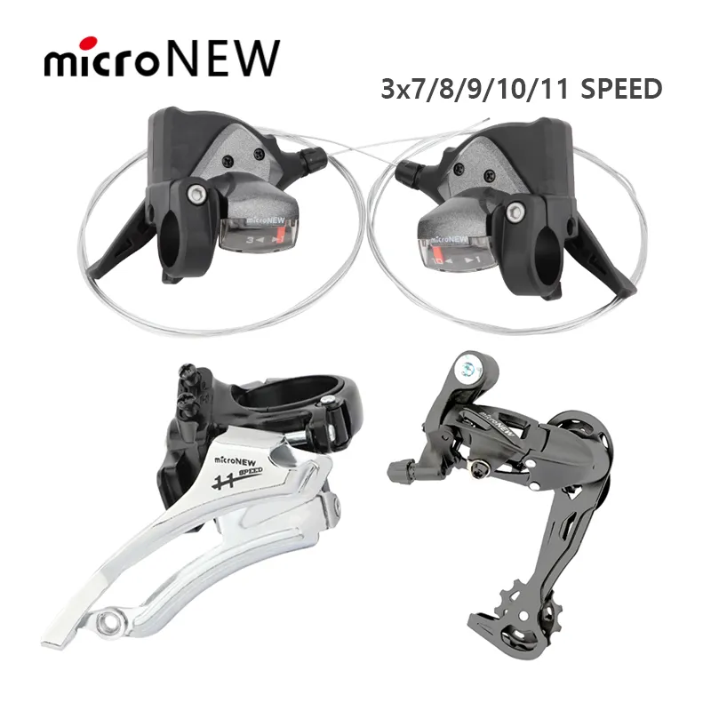 MicroNewマウンテンバイクリアデレイラー9速3x7 3x8 3x9 3x10 3x11内部シフトケーブル付き速度MTB自転車フロントシフター