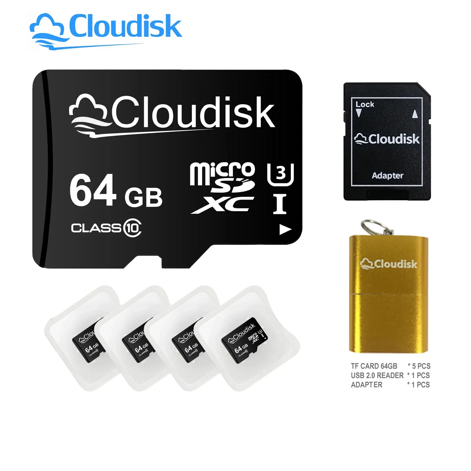 Cartões Cloudisk 5pack Micro SD Card 16GB 8GB 4GB 2GB 1GB Flash Memory Cards 32GB 64GB 128GB 256GB U3 Class10 MicroSD TF para telefone