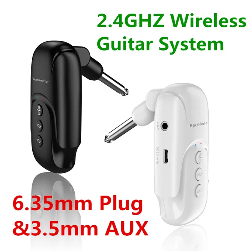 Câbles Système de guitare sans fil 2,4 GHz Batterie intégrée Batterie intégrée 6,35 mm 3,5 mm AUX 2.4G Récepteur d'émetteur audio numérique pour basse de guitare électrique