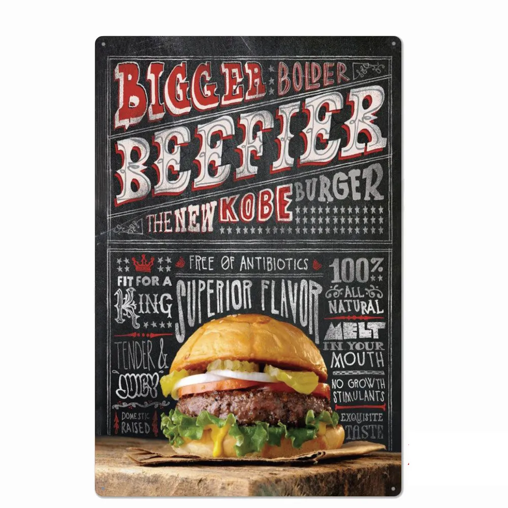 Burger Hot Dog Bifier Menu Poster Vintage Metal Tin Cign Decor для кухни ресторан