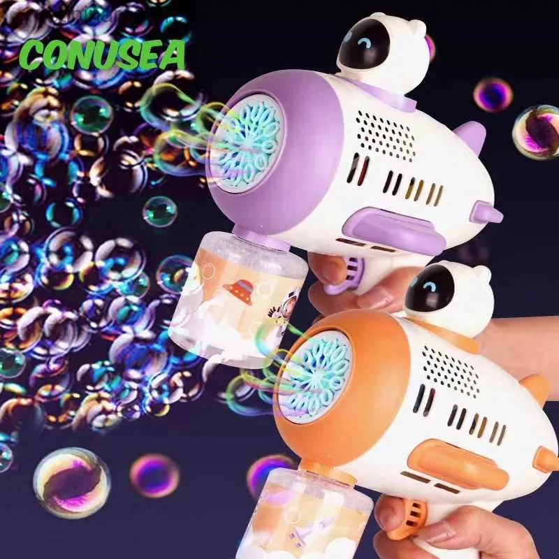 Sand Play Water Fun Spaceman Bubble Gun Electric Bubbles Machine Guns Fully Automatic 12 Holes Space Soap Bubble Summer Outdoor Weeding Toys for Kid L47