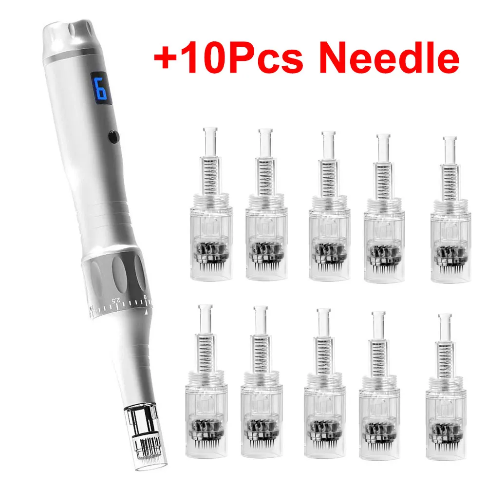 6 Hastigheter Dr Pen Electric Wireless Auto Micro Needling Pen med 10st nålkassetter Derma Pen Kit Skin Beauty Care Mesopen