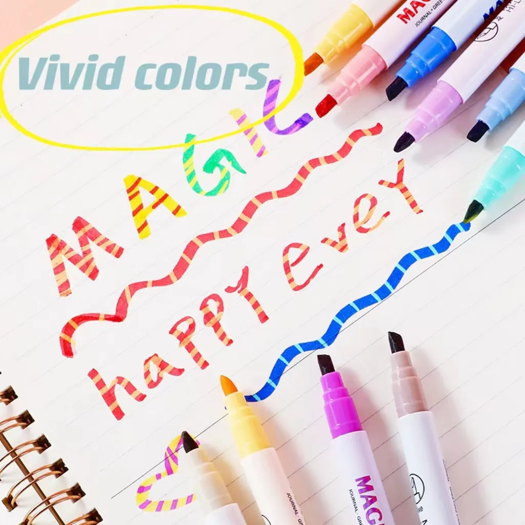 6/10/12pcs/Set Double Head Magic Highlighter Fluorescent Marker Pen Set Color Changing Paint Pen Drawing Tool School Stationer