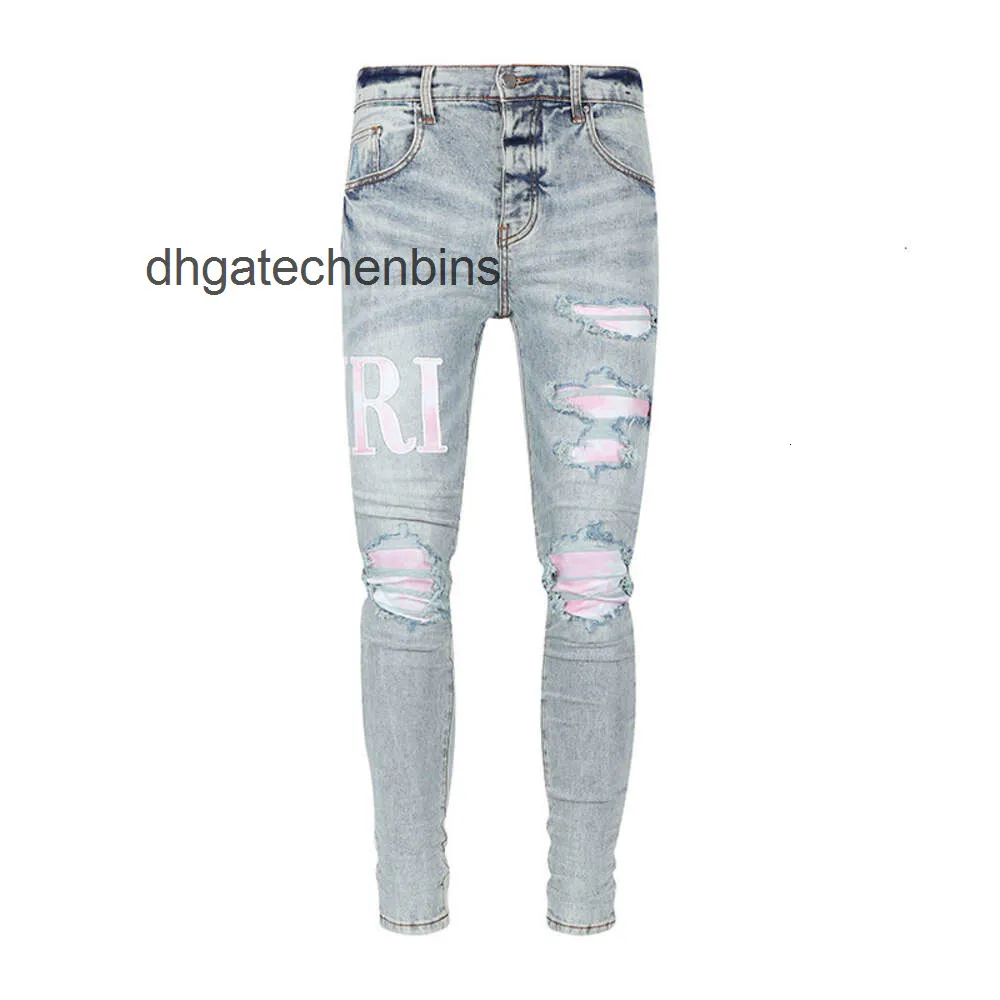 Save Big on Bulk Mens Designer Distressed Jeans Mens Distressed Designer  Jeans With Pink Embroidery Patchwork Washed Denim Long Pants Best Deals  on