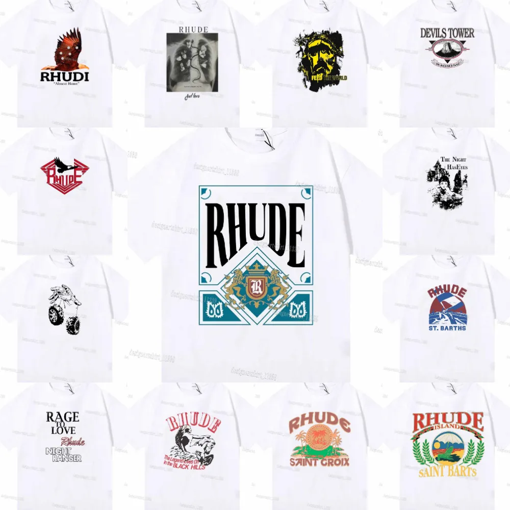 Mens Designer T Shirt Rhude Shirt Card Logo Lettered Print Rhude T Shirt Couples For Men and Women Tshirt Cotton Is Loose in Summer Shirt Ett brett utbud av stilalternativ