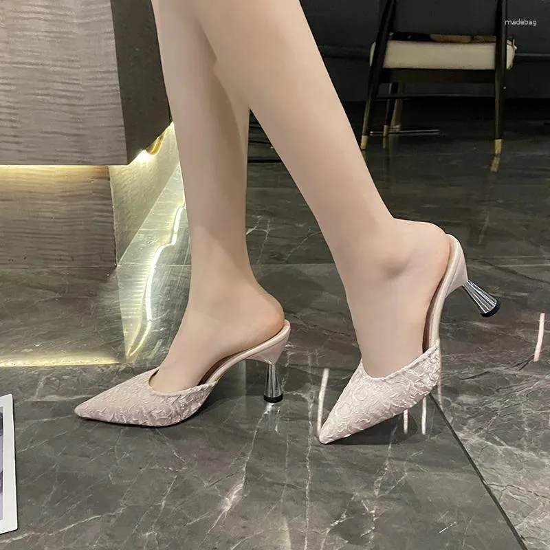 Slippers 2024 Spring Autumn Season External Wear Officed Baotou Baotou Half Solid Coll Most Engly High Cheels for Women