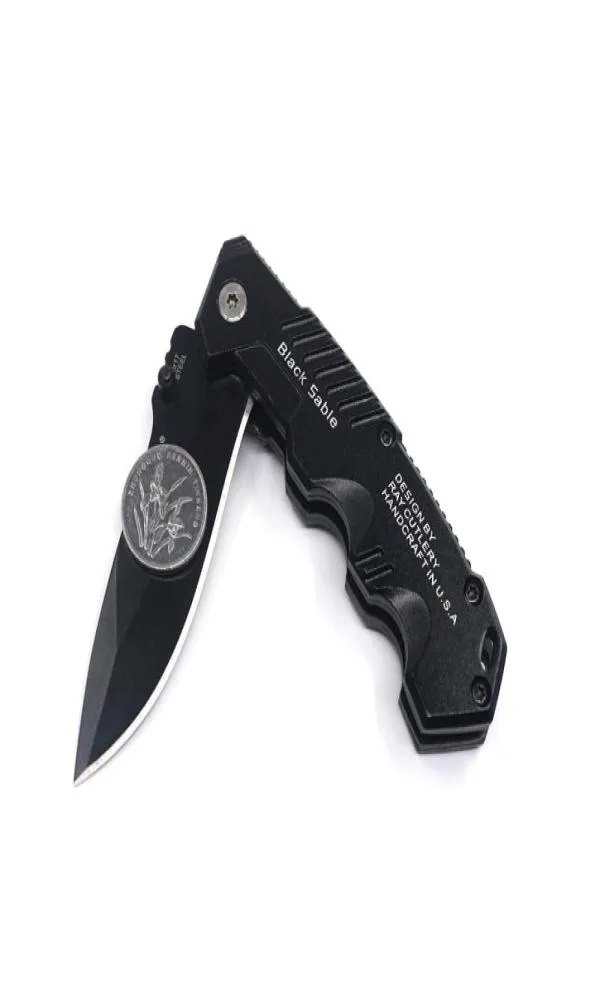 217 Small Black Sable Folding Blade Knife Tactical Hunting Knives 7Cr17mov Blade Aluminum Handle Camping Pocket Survival Knife Han8211473