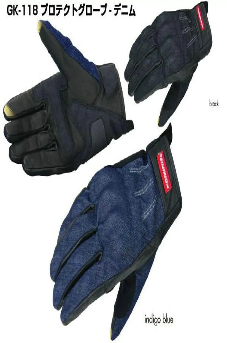 Komine Motorcykelhandskar GK118 Motocross Moto Protection Knight Daily Riding Casual Gloves Black and Blue Color Cotton and Leathe4823422